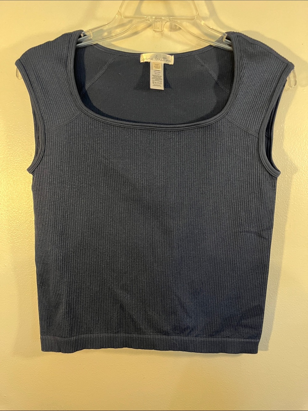 nine britton Ribbed Square Neck Tank Top in Navy Blue